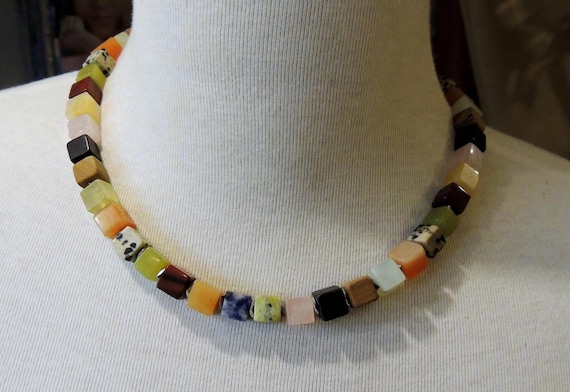 colorful agate cube necklace