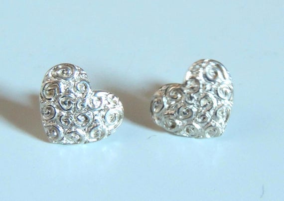 Heart-shaped stud earrings, silver, Valentine's Day gift, jewelry