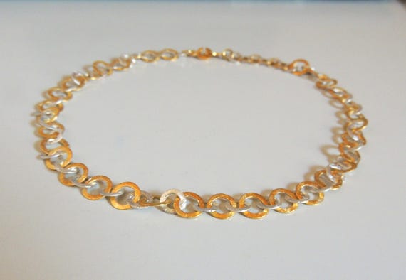 Gold and silver bicolor link chain, 925 sterling silver, gold plated