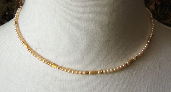 Freshwater pearl necklace, choker with gold-plated silver parts
