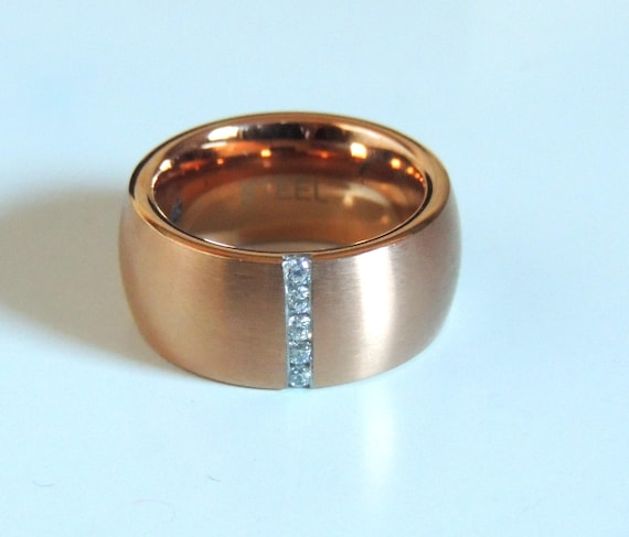 Rose gold stainless steel ring with cubic zirconia, jewelry, ring, gift