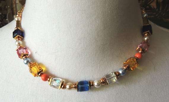 Cube necklace, necklace, choker, colorful