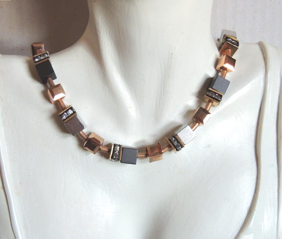 Necklace, Cube Chain, Collier, Bracelet, Cube, Glass, Rhinestone