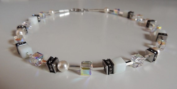 necklace, collier, cube necklace, pearls, cube, jewelry, wedding