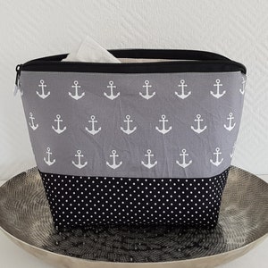 Kosmetiktasche wasserabweisend Damen große XXL Waschtasche Anker maritimes Muster grau/schwarz Kulturbeutel Frauen mit Reißverschluss
