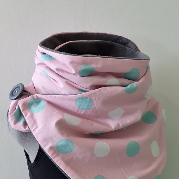 Knopfschal XXL Wickelschal rosa grau mint Dreiecksschal Damen Winteraschal mit Knopf Fleeceschal