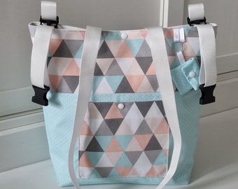 Stroller bag water-repellent XXL organizer stroller diaper bag changing bag triangles grey mint salmon wheelchair bag children