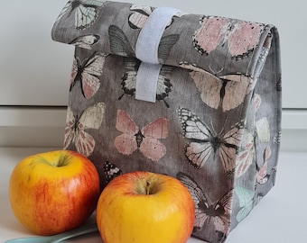Lunchbag XXL bread bag wipeable butterflies grey rose mint water-repellent breakfast bag Easter basket