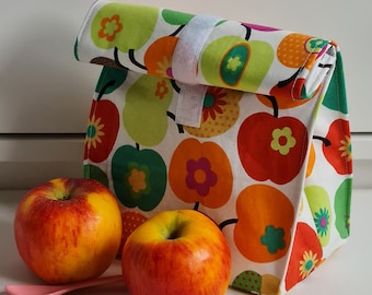 Lunchbag XXL Brotbeutel auswischbar Apfel Äpfel rot grün wasserabweisend Frühstücksbeutel