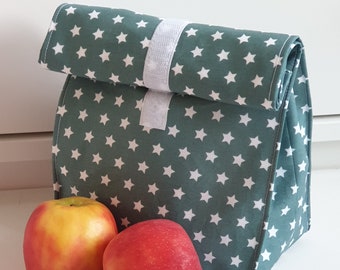 Lunchbag XXL Brotbeutel auswischbar Sterne petrol wasserabweisend Frühstücksbeutel Weihnachten Ostern Geschenk Jungen Mädchen