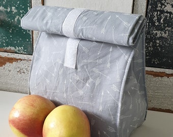 Lunchbag XXL wasserabweisend Brotbeutel auswischbar Frühstücksbeutel Osterkörbchen grau/weiß