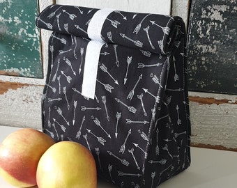 Lunchbag XXL wasserabweisend Brotbeutel auswischbar Frühstücksbeutel Osterkörbchen schwarz/weiß