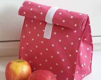 Lunchbag XXL Brotbeutel auswischbar Sterne koralle lachs rose wasserabweisend Frühstücksbeutel Osterkörbchen Einschulung Junge Mädchen