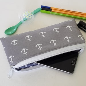 Kosmetiktasche Anker I Handytasche mit Reißverschluss I Brillenetui für Damen I kleine Schminktasche für die Handtasche grau