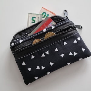 Mini-Portemonnaie 3 Fächer 2x Reißverschlussfach kleiner Geldbeutel Geldbörse schwarz weiß Geldtasche Börse Kartenfach Kreditkarte