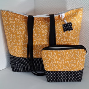 Strandtasche wasserabweisend Ranke senfgelb I große XXL Badetasche I Waschhaustasche Camping I Saunatasche Damen I Waschraumtasche schwarz