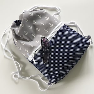Turnbeutel Reißverschluss wasserabweisend Rucksack Damen Anker grau marineblau
