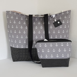 Waschhaustasche wasserabweisend Camping I Saunatasche Anker grau I große XXL Badetasche I Strandtasche Damen I Waschraumtasche schwarz