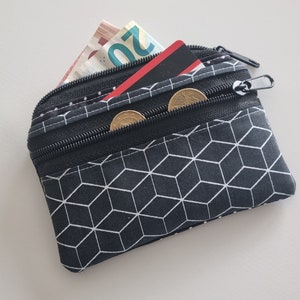 Mini-Portemonnaie 3 Fächer 2x Reißverschlussfach kleiner Geldbeutel Geldbörse geometrisches Muster schwarz weiß Geldtasche Portmonee Damen