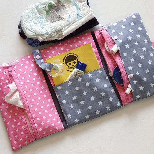 Diaper bag 3 sides diaper bag XXL stars pink grey gift birth girl