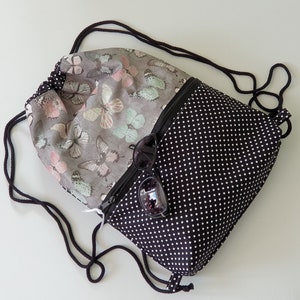 Turnbeutel Reißverschluss wasserabweisend Rucksack Damen Schmetterling grau schwarz