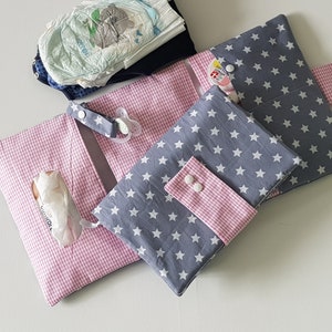 Birth gift girl diaper bag changing bag stars pink grey image 1