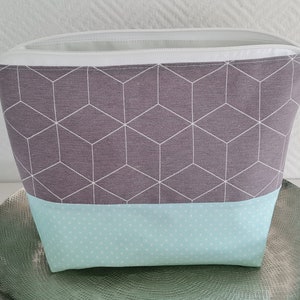 Kosmetiktasche wasserabweisend Damen große XXL Waschtasche geometrisches Muster mint/grau Kulturbeutel Frauen mit Reißverschluss
