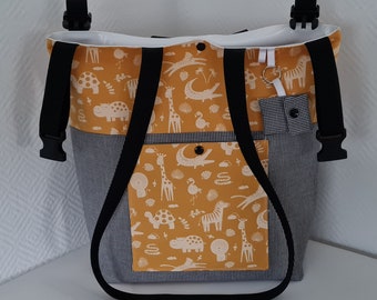 Kinderwagentasche wasserabweisend Windeltasche Wickeltasche Jungen Mädchen XXL Zootiere Zebra Giraffe Schultertasche senfgelb schwarz Karo