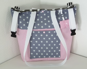 Stroller Organizer stroller bag water repellent stroller organizer bag XXL stars grey/pink girl shoulder bag