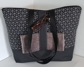 Strandtasche mit Reißverschluss wasserabweisend XXL Saunatasche Shopper Badetasche Geo schwarz Schwimmtasche