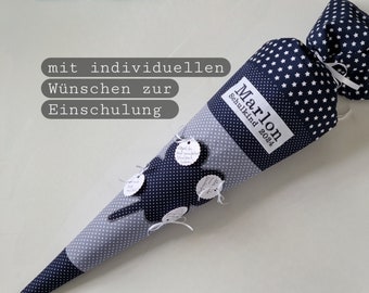 Schultüte alles INKL Name Datum Rohling Kleeblatt marine blau grau Zuckertüte personalisiert Jungen Mädchen Stoff genäht individualisierbar