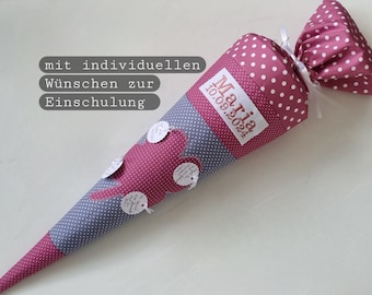 School cone everything INCL name date blank cloverleaf mauve berry grey candy cone personalized boys girls fabric sewn customizable