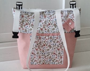 Stroller bag water-repellent old pink I Stroller organizer floral pattern I Diaper bag for on the go I Wheelchair bag for children XXL