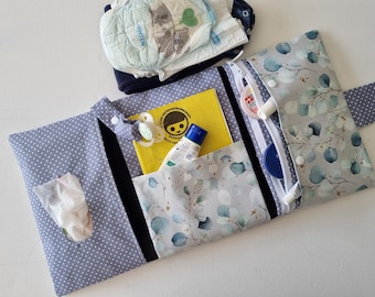 Diaper bag 3 sides diaper bag XXL with pad + personalized possible boy girl eucalyptus mint birth gift for twins