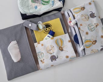 Diaper bag with changing mat in zebra/lion design - baby gift for birth
