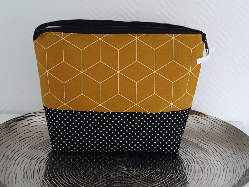 Cosmetic bag XXL water-repellent wash bag geometric pattern mustard yellow black ocher yellow wet bag cloth diapers image 1