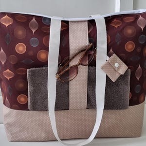Strandtasche XXL mit Reißverschluss beige braun – große wasserabweisende Badetasche Damen, Saunatasche & Waschhaustasche Camping
