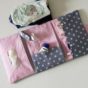 Birth gift girl diaper bag changing bag stars pink grey image 2