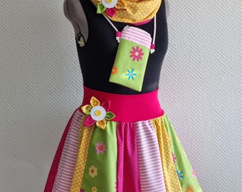 Clown skirt, sizes 34/36/38/40/42, including flower pin - Women's costume for Cologne Carnival - Fastnacht/Mardi Gras - Women's carnival costume, colorful/pink