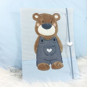 Süße U-Hefthülle mit Fach für Impfpass und Krankenkassenkarte, Hefthülle, Mebrit, U-Heft, Babygeschenk Jungs, blau. Teddy