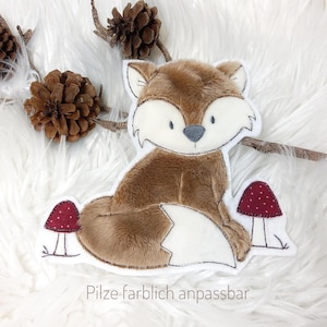 Aufnäher Fuchs aus Plüsch | Waldtier Applikation zum Aufbügeln oder Aufnähen | Fuchs Patch mit Pilzen | Kinderkleidung DIY | Größenwahl