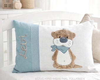 Personalisiertes Geschenk zur Geburt, Kissen zur Geburt oder Taufe,Kissen Otter, Otter, Taufgeschenk, Kissen mit Namen, Junge