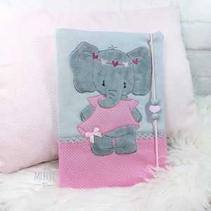 Süße U-Hefthülle mit Fach für Impfpass und Krankenkassenkarte, Hefthülle, Mebrit, U-Heft, Babygeschenk Mädchen, Elefant, rosa, grau