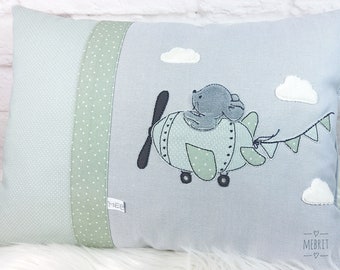 Cuddly pillow with name, children's pillow, name pillow, boys, girls raccoon, mebrite, gift for baptism, gift for birth, green,