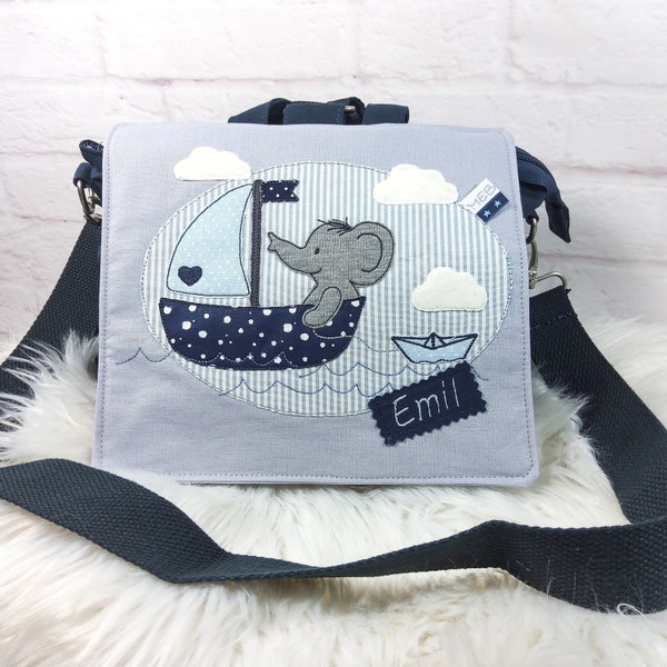 Kindergartenrucksack mit Namen, Kindergartenrucksack, Kindertasche, Kindergartentasche,Mebrit,Kindergartenrucksack Jungen,Elefant,Boot,blau