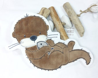 Otter patch, iron-on appliqué, embroidered cloud, otter school cone patch, wildlife patch