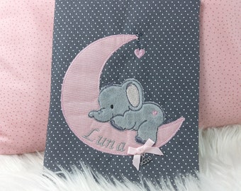 U-Heft cover, U-Heft cover with name, examination booklet, Mebrit, booklet cover, elephant, moon, grey, pink