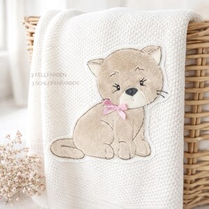Große Katzenapplikation, Patches, Aufnäher, Bügelapplikation, Stickwolke, Mebrit, Patch, Bügelbild, , Mädchen, Katze, Schleife, Schultüte