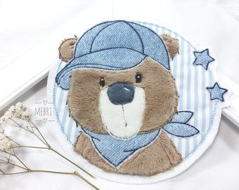 Große Teddyapplikation, Patches, Aufnäher, Bügelapplikation, Stickwolke, Mebrit, Patch, Teddy, Basecap, Mütze, Button, Schultüte