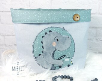 Utensilio, fabric basket, nursery, diaper basket, decoration nursery, mebrit, green, grey, gift for birth, dino